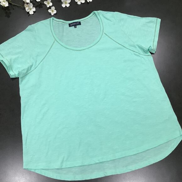 Jones New York Signature Woman Knit Crochet Peekaboo Casual T Shirt Top Mint - Picture 10 of 14